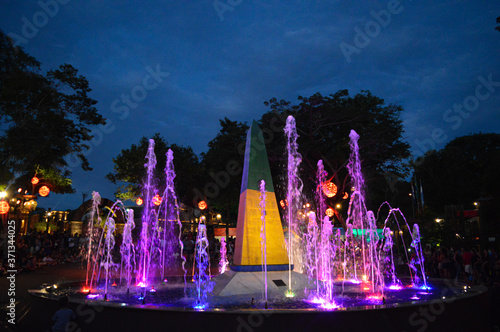 landmark of the three borders in the night city. Marco das tres fronteiras em Foz do iguazu.