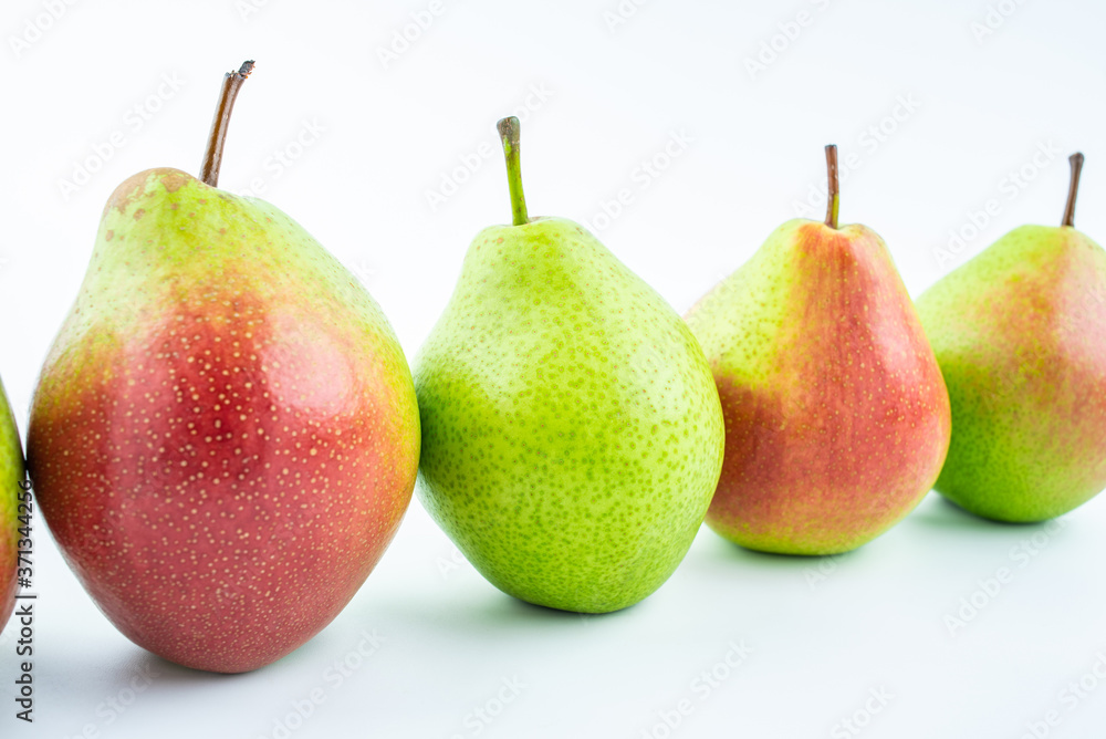 Fresh red crispy pears on white background Fresh red crispy pears on white background