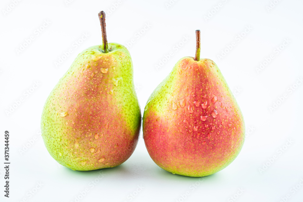 Fresh red crispy pears on white background Fresh red crispy pears on white background