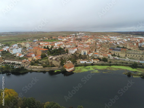 Aerial view in Alba de Tormes, village of Salamanca,Spain. Drohe Photo