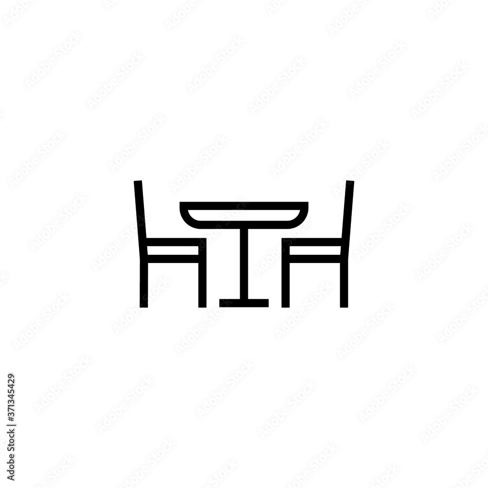 Table and chair icon in black line style icon, style isolated on white background Table and chair icon in black line style icon, style isolated on white background