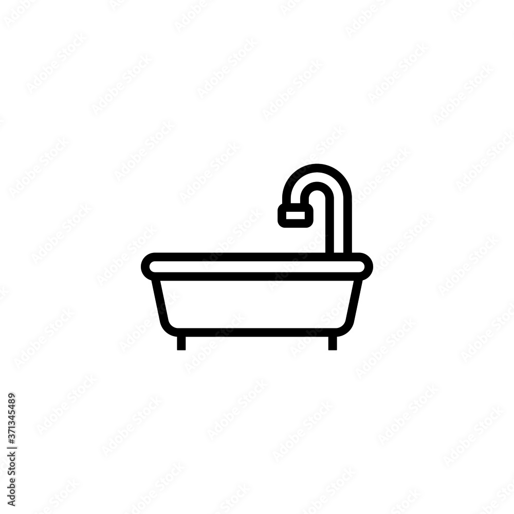 Bathtub icon in black line style icon, style isolated on white background Bathtub icon in black line style icon, style isolated on white background