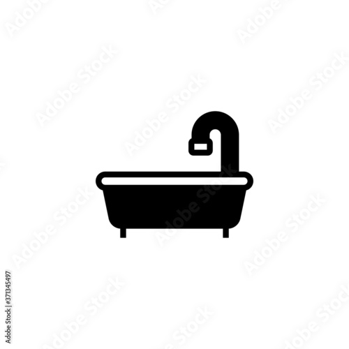 Bathtub icon in black flat glyph, filled style isolated on white background