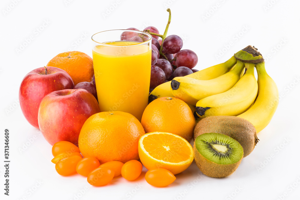 Variety of fresh fruits on white background Variety of fresh fruits on white background