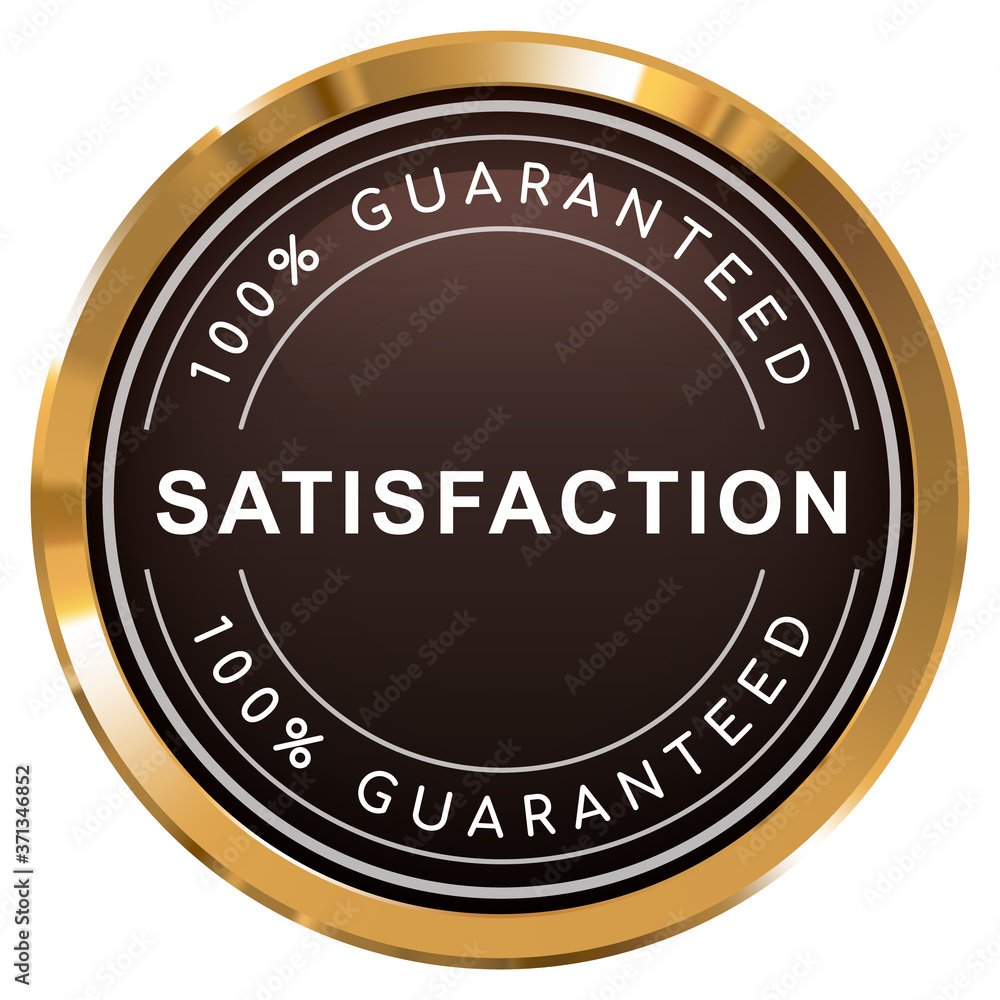 100% satisfaction guaranteed badge gold glossy metallic logo