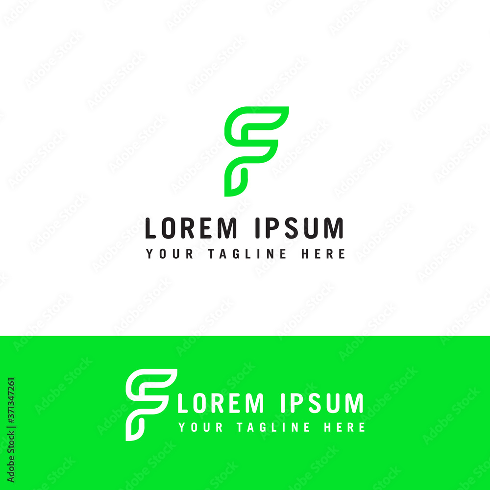 letter F with the concept of a monogram in the form of green leaves. letter F with the concept of a monogram in the form of green leaves.