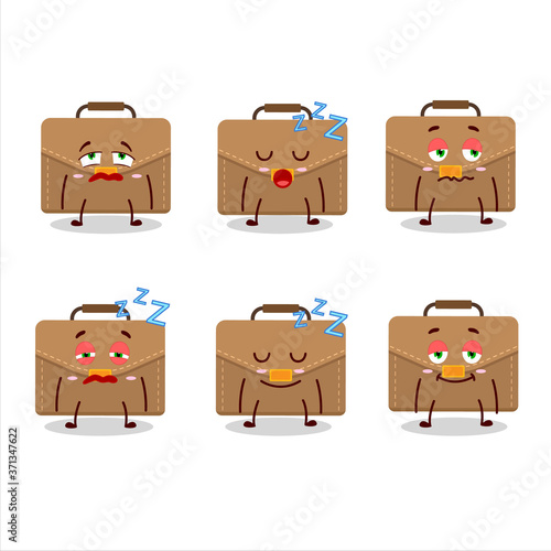 Cartoon character of brown suitcase with sleepy expression