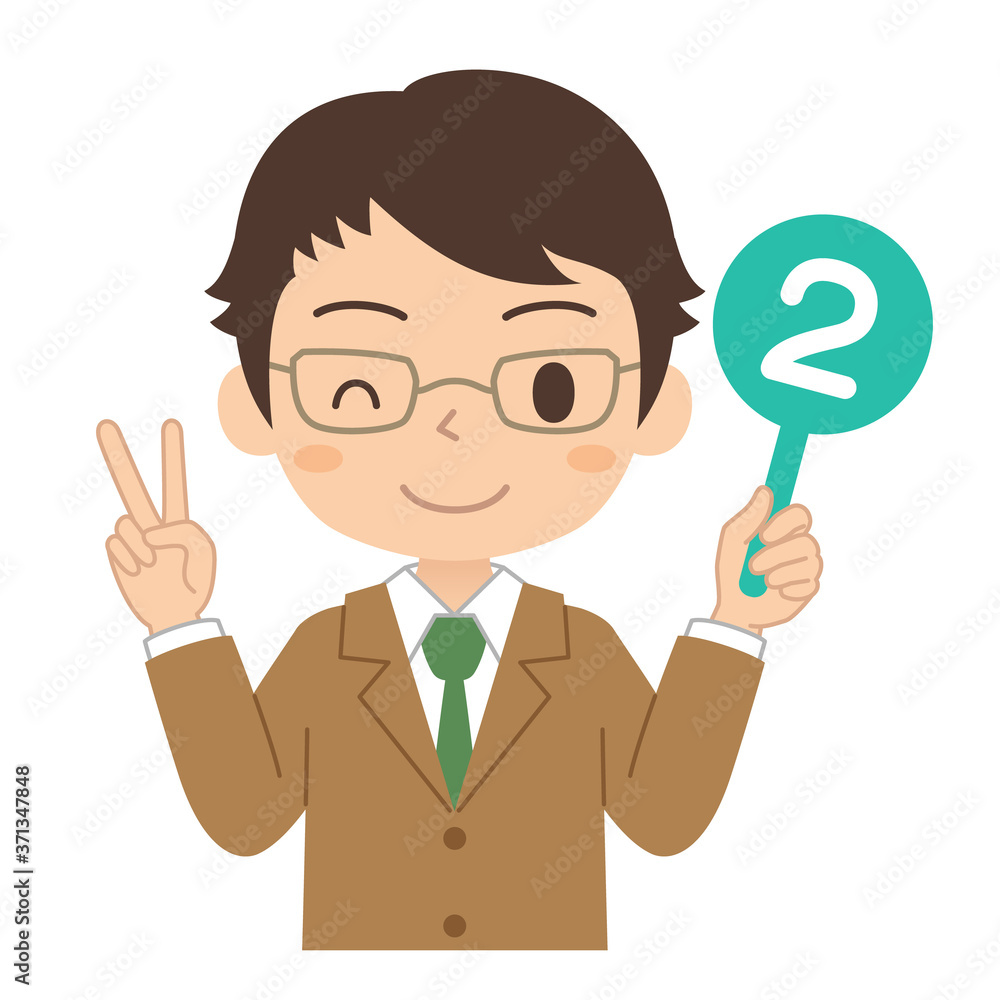 数字の2の札を持った男の子 高校生 中学生 イラスト 数字の2の札を持った男の子 高校生 中学生 イラスト