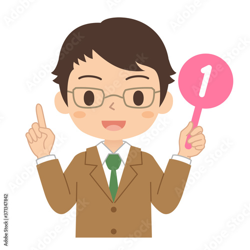 Wallpaper Mural 数字の1の札を持った男の子　高校生　中学生　イラスト Torontodigital.ca