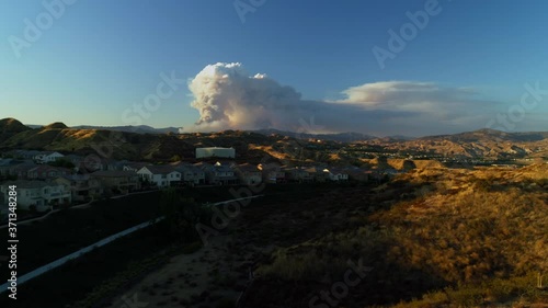 California Wildfire Aerial- The Lake Fire in Angeles National Forest seen from Suburban Neighborhood
