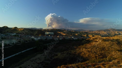 California Wildfire Aerial- The Lake Fire in Angeles National Forest seen from Suburban Neighborhood