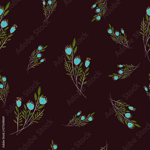 Floral Blue Flowers with Red Background Pattern design seamless. Flowers Illustration. Repeat Patterns