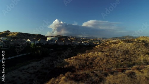 California Wildfire Aerial- The Lake Fire in Angeles National Forest seen from Suburban Neighborhood
