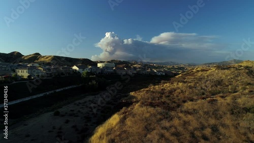 California Wildfire Aerial- The Lake Fire in Angeles National Forest seen from Suburban Neighborhood