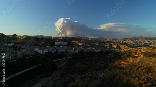 California Wildfire Aerial- The Lake Fire in Angeles National Forest seen from Suburban Neighborhood