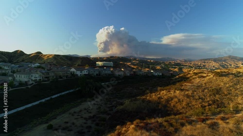 California Wildfire Aerial- The Lake Fire in Angeles National Forest seen from Suburban Neighborhood