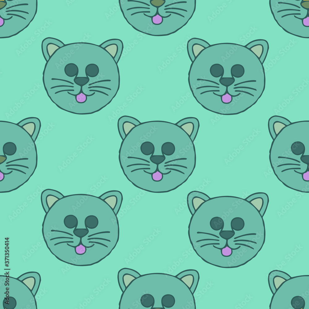 Cats seamless vector pattern with hearts. Cute hand drawn kitten faces. Cats seamless vector pattern with hearts. Cute hand drawn kitten faces.