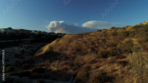 California Wildfire Aerial- The Lake Fire in Angeles National Forest seen from Suburban Neighborhood