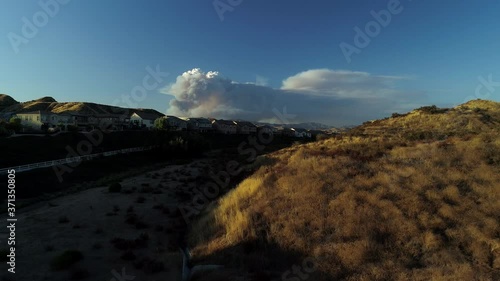 California Wildfire Aerial- The Lake Fire in Angeles National Forest seen from Suburban Neighborhood