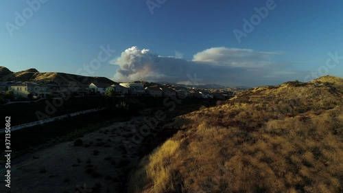 California Wildfire Aerial- The Lake Fire in Angeles National Forest seen from Suburban Neighborhood