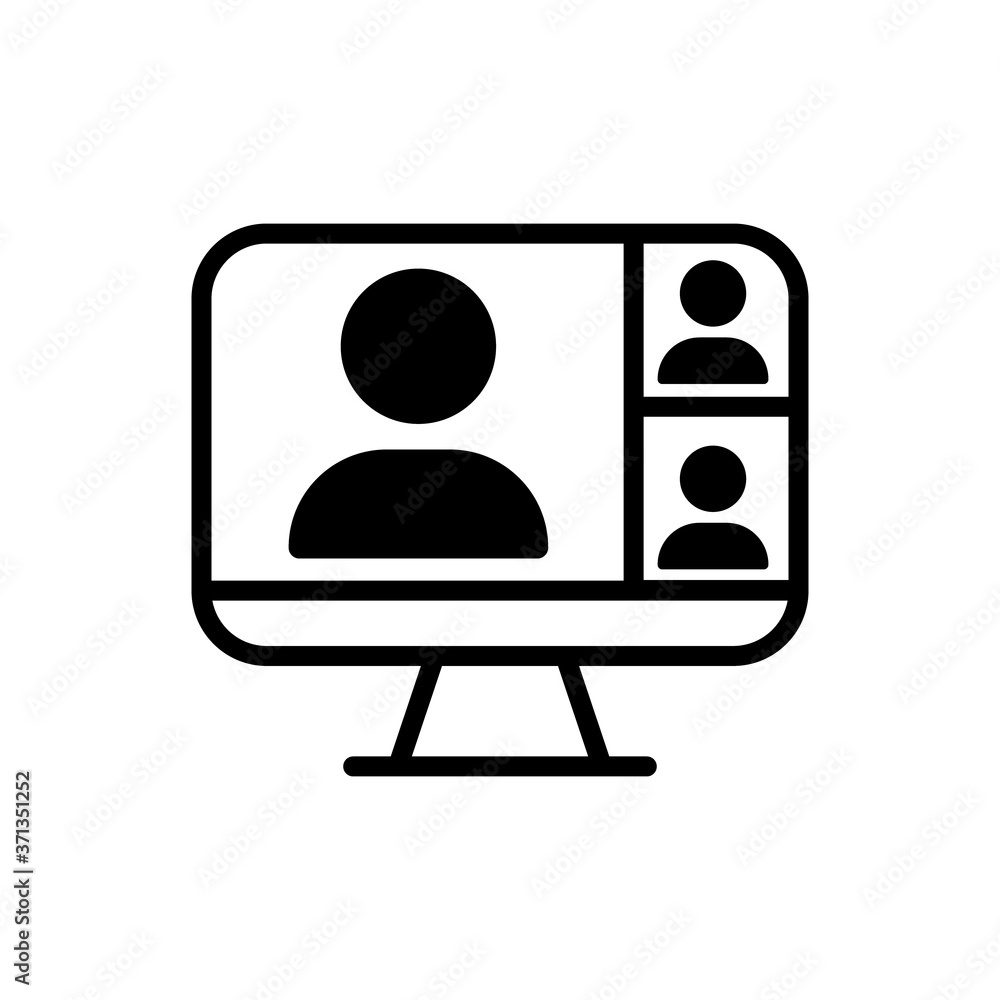 Video conference icon. Person on computer screen. Home office. Digital communication. Internet teaching media. Video conference icon. Person on computer screen. Home office. Digital communication. Internet teaching media.