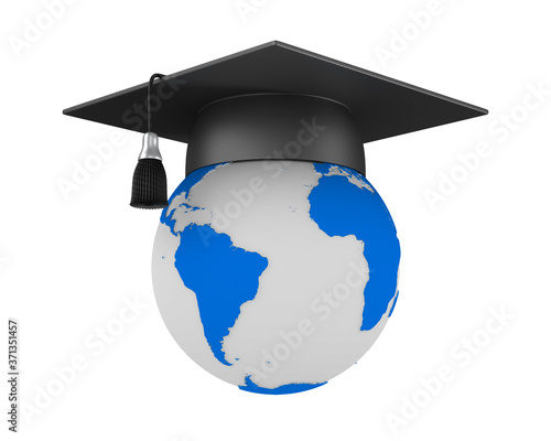 graduation cap and globe on...