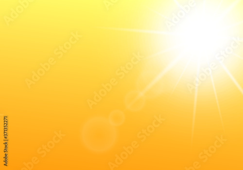 White sun rays on golden yellow sky background - blank banner