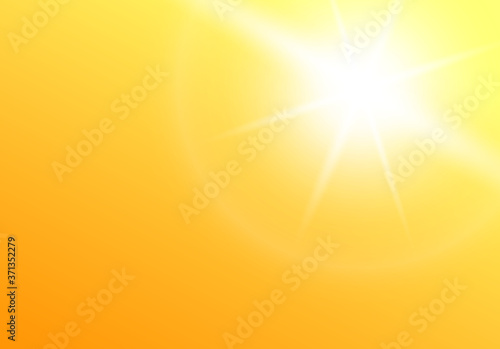 Golden yellow summer sky with bright white sun with realistic hot glow