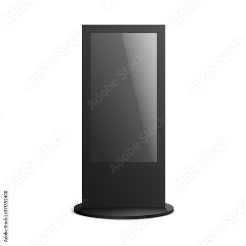 Realistic black digital kiosk screen mockup isolated on white background