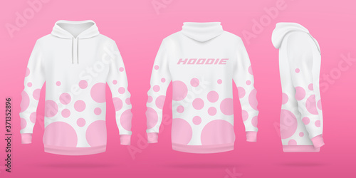 White sweatshirt or hoodie template realistic vector illustration isolated.