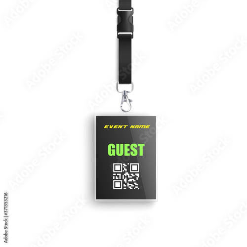 Lanyard and entrance badge template, realistic vector Illustration isolated.