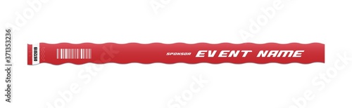 Security entrance on event red bracelet - realistic vector template isolated.