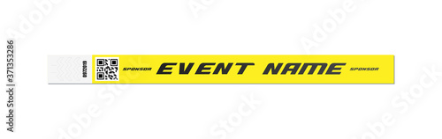 Yellow bracelet for event entrance mockup realistic vector illustration isolated.