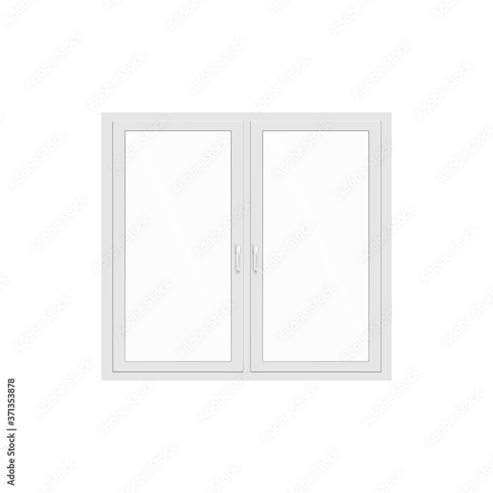 Realistic white double window pane frame with blank glass and opening cranks Realistic white double window pane frame with blank glass and opening cranks