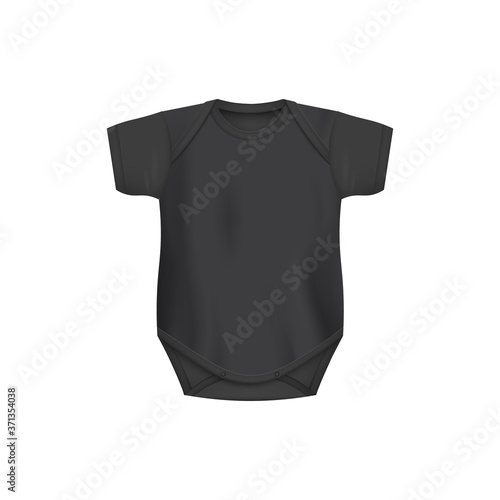 Template of baby black bodysuit front view realistic vector illustration isolated.