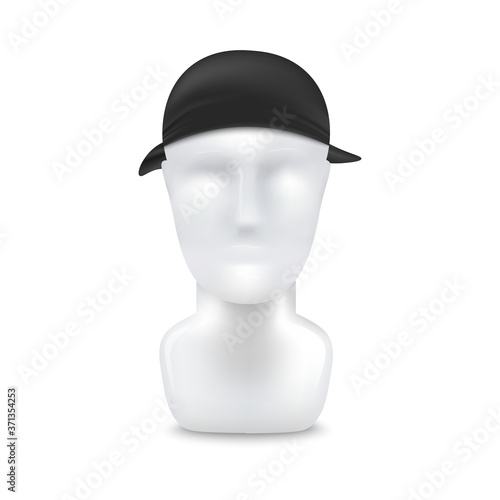 Black bandana on head of mannequin realistic vector mockup illustration isolated.