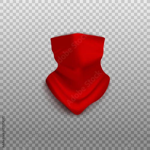 Colorful red face scarf bandana mockup isolated on transparent background
