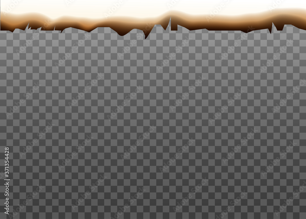 Burnt edge of white paper isolated on transparent background