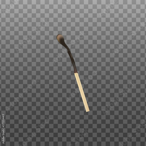 Burnt and charred in fire match realistic vector illustration mockup isolated.