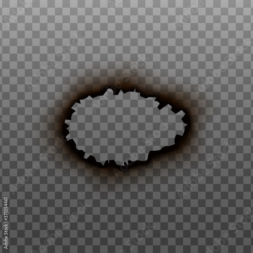 Burnt hole circle edge or frame realistic vector mockup illustration isolated.