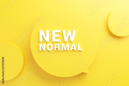 New normal wording on minimal yellow background. The world is changing to balance it into new normal include business , economy , environment and health. 3d. photo