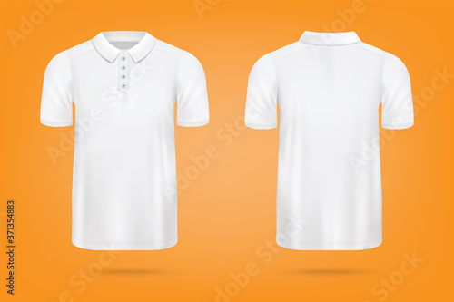 Realistic white polo shirt mockup from front and back view o