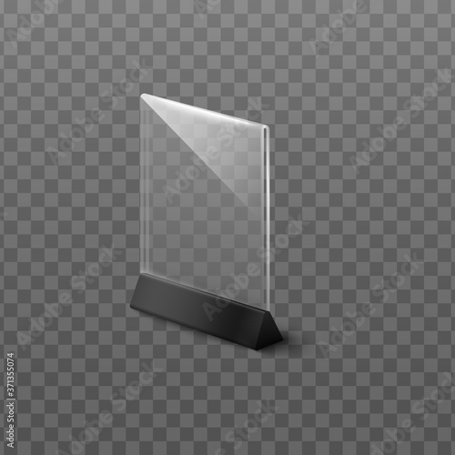 Empty clear plastic table stand mockup isolated on transparent background
