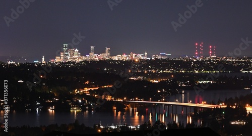 night view of Seattle and bridge