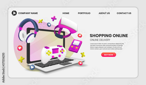 gaming on video game hardware in shopping online concept. Vector concept illustration.