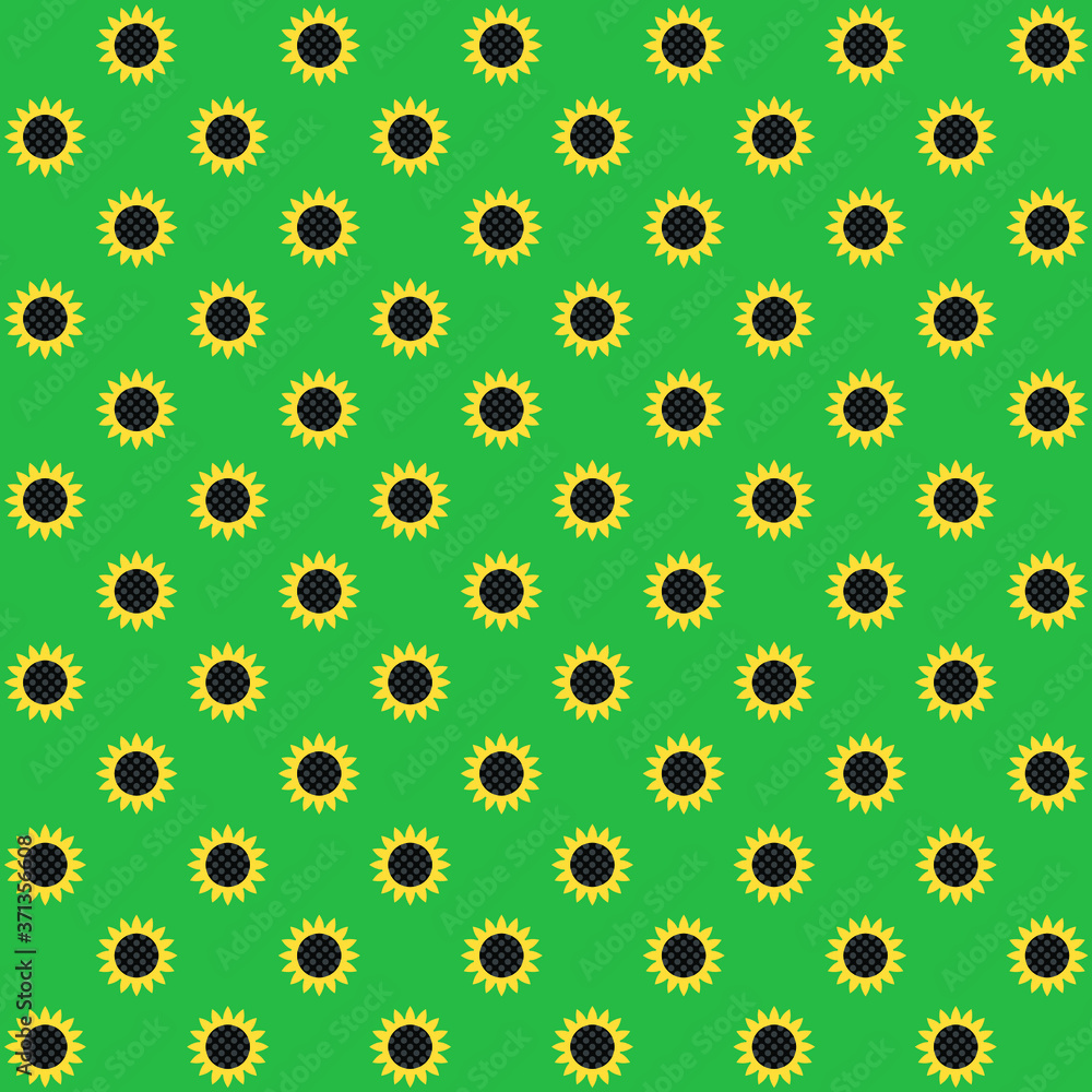yellow sunflower with black center and green background repeat pattern