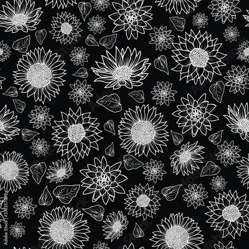 Abstract seamless pattern of black and white sunflowers design