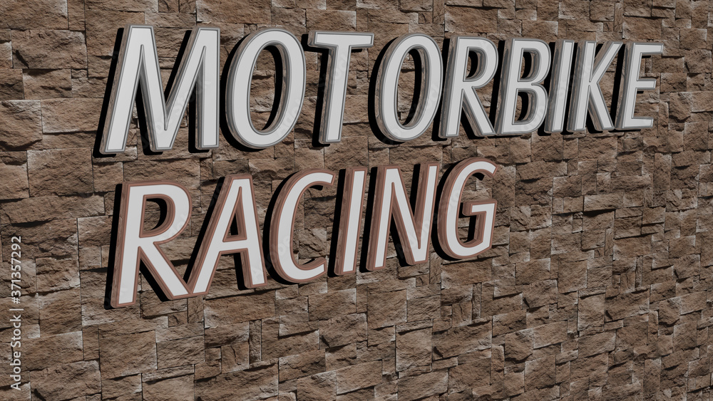 motorbike racing text on textured wall - 3D illustration for motorcycle and biker motorbike racing text on textured wall - 3D illustration for motorcycle and biker