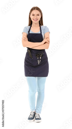 Female hairdresser on white...