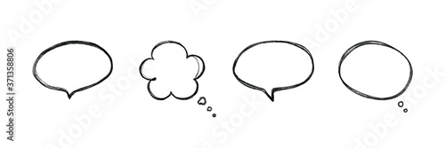 Set, collection of black hand drawn, doodle speech bubbles, speech balloons.